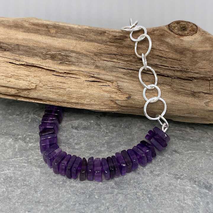 Amethyst and silver half chain bracelet