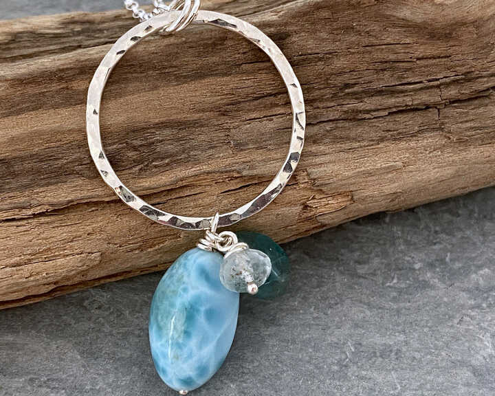 Larimar Silver Circle Pendant 