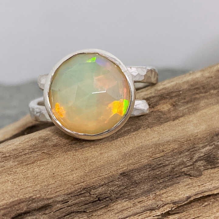 Rose Cut offers Diamond & Opal Oxidized Sterling Silver Ring