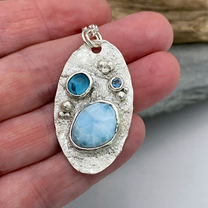 Larimar and silver beach pendant 2