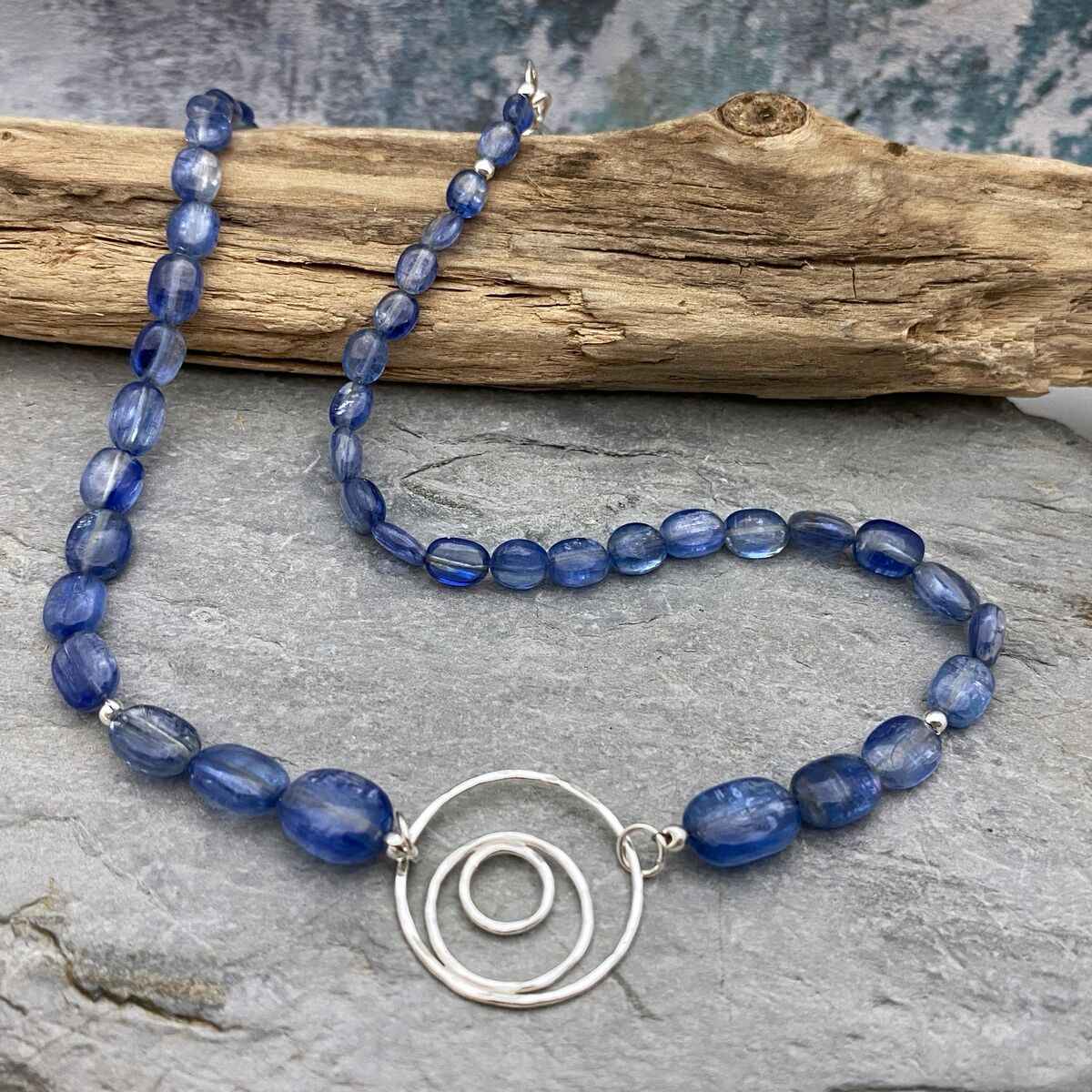 Kyanite silver circles necklace 2