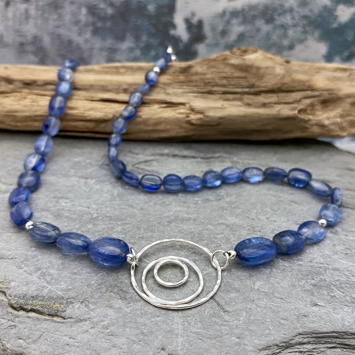 Kyanite silver circles necklace