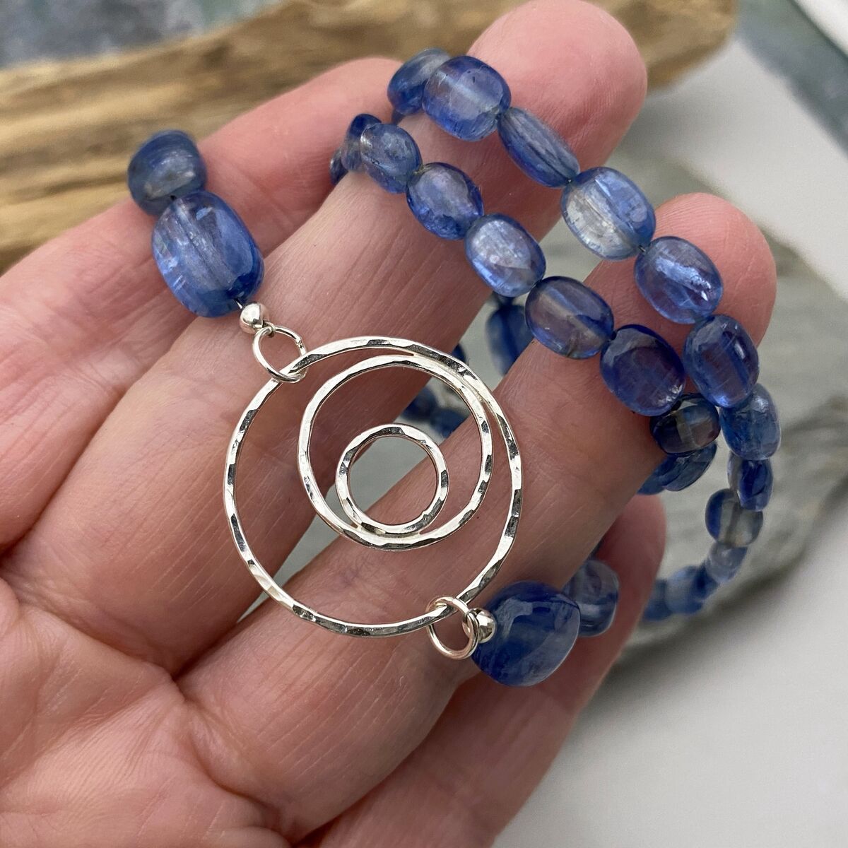 Kyanite silver circles necklace 4