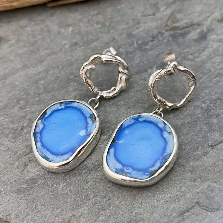 Turquoise and organic silver earrings 5