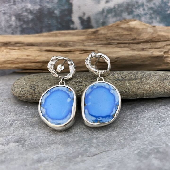 Turquoise and organic silver earrings 4