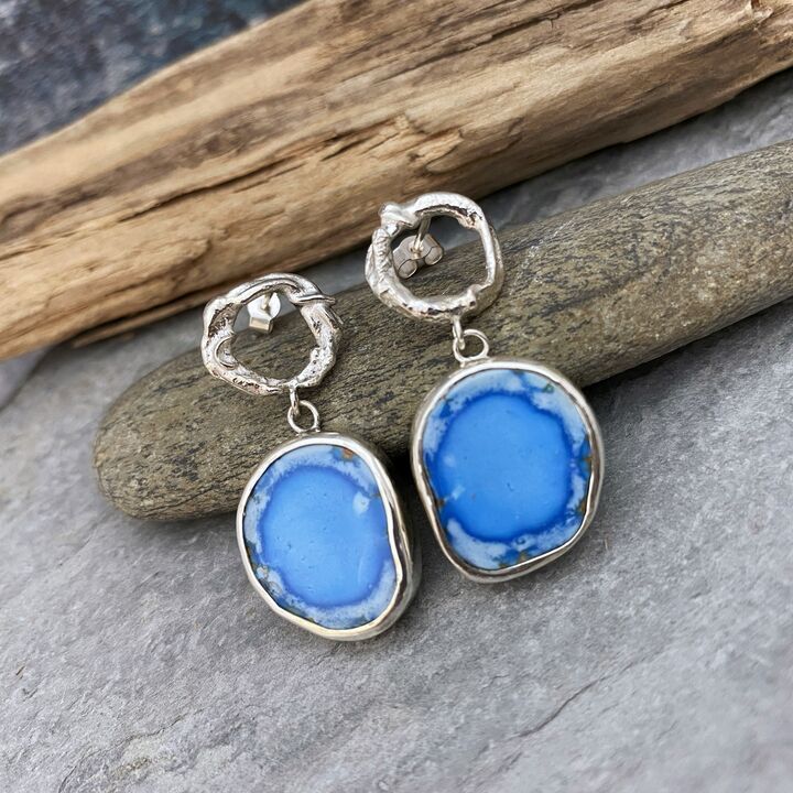 Turquoise and organic silver earrings 3