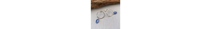 Round silver stud earrings with kyanite drops