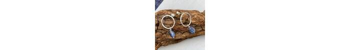 Round silver stud earrings with kyanite drops 2