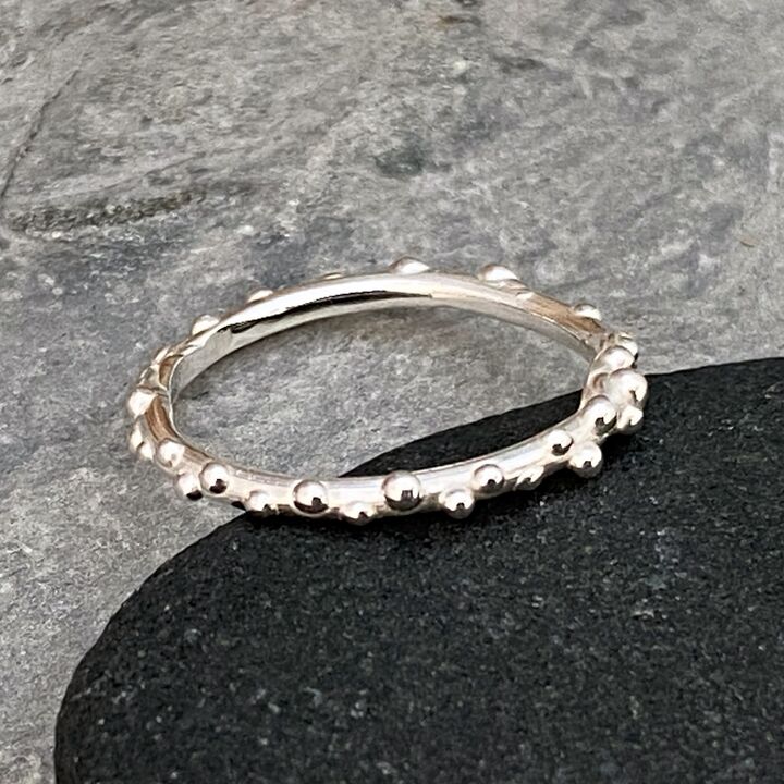 Thin silver ring band with tiny bubbles 2