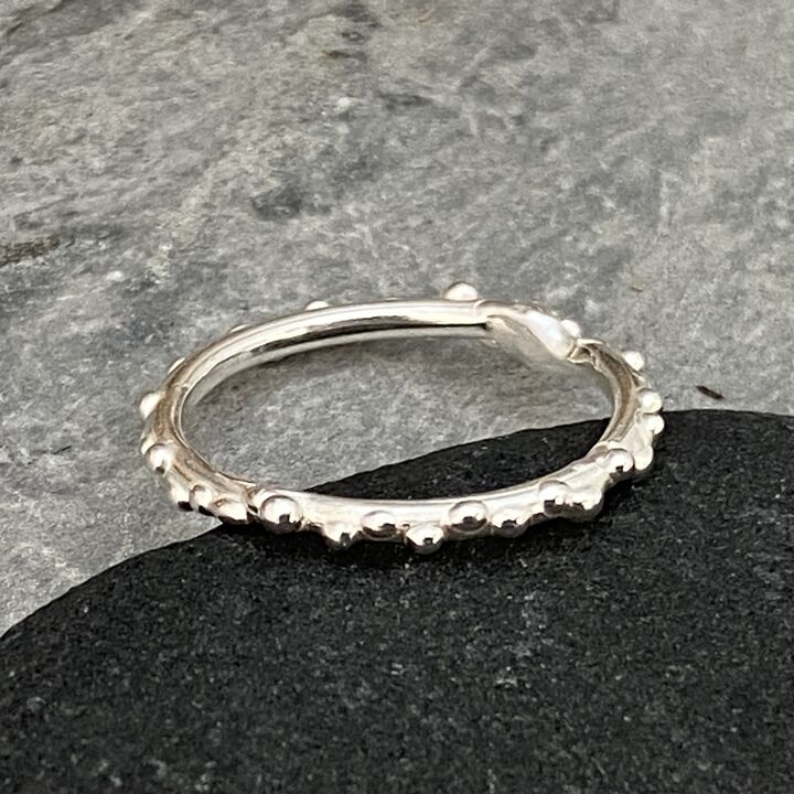 Thin silver ring band with tiny bubbles 3