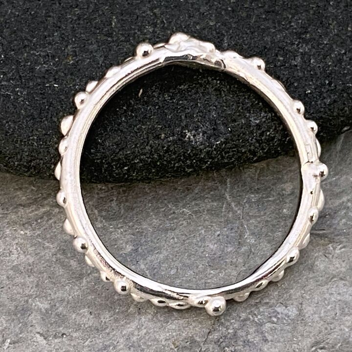 Thin silver ring band with tiny bubbles 6