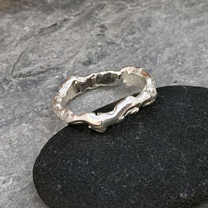 Organic molten silver ring band