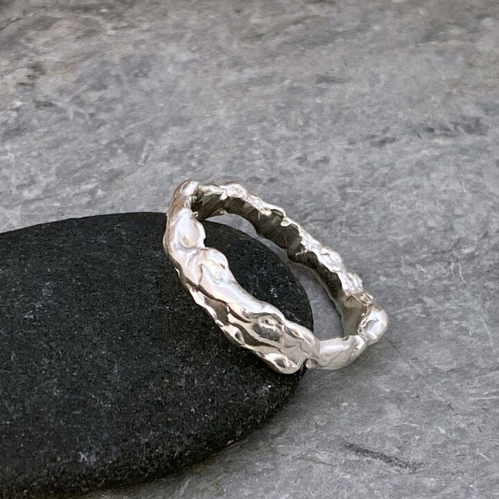 Organic molten silver ring band 2