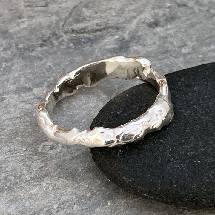 Organic molten silver ring band 3