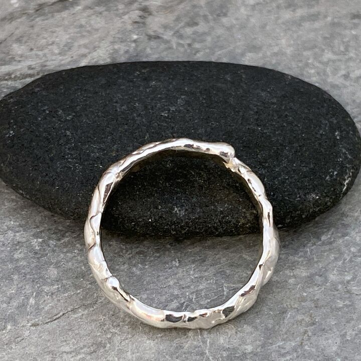 Organic molten silver ring band 4