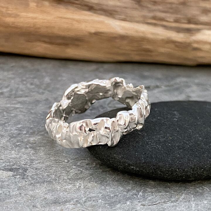 Chunky organic textured ring band 8