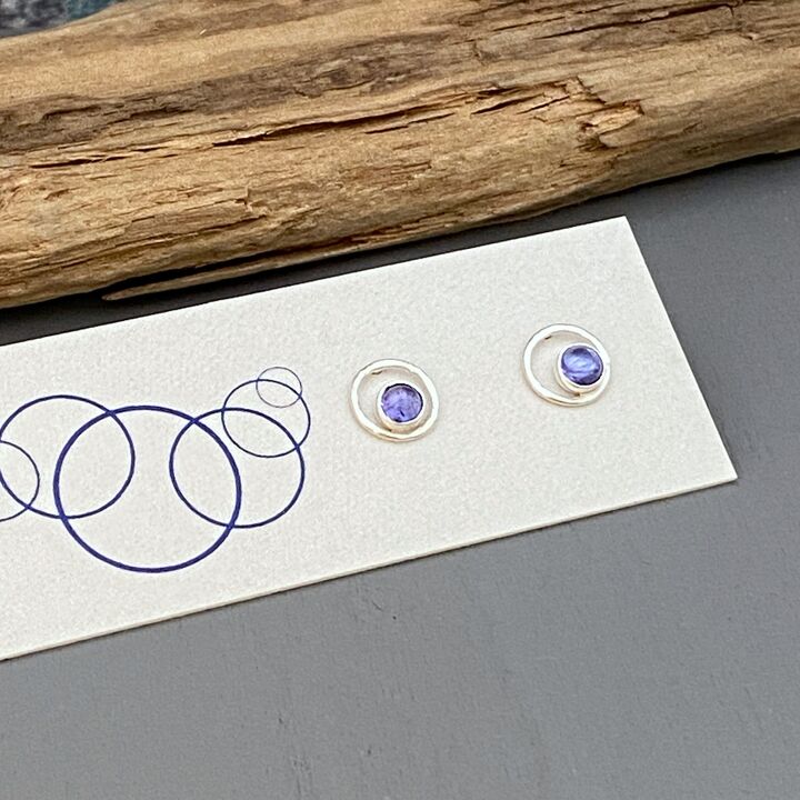 Small Tanzanite and silver circle earrings 4