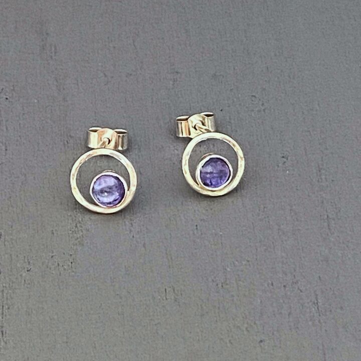 Small Tanzanite and silver circle earrings 3