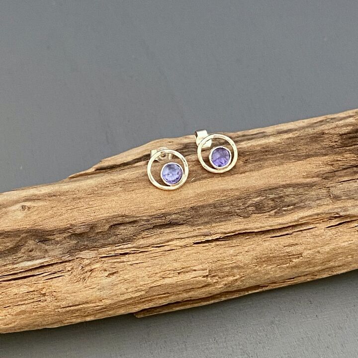 Small Tanzanite and silver circle earrings 5