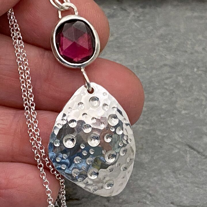 Garnet and silver bubbles necklace