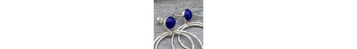 Lapis Lazuli topped silver hoop earrings 2