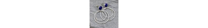 Lapis Lazuli topped silver hoop earrings 3