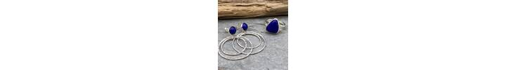 Lapis Lazuli topped silver hoop earrings 4