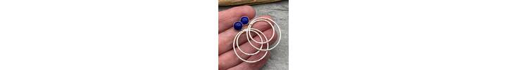 Lapis Lazuli topped silver hoop earrings