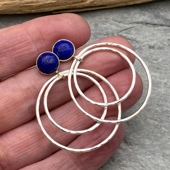 Lapis Lazuli topped silver hoop earrings