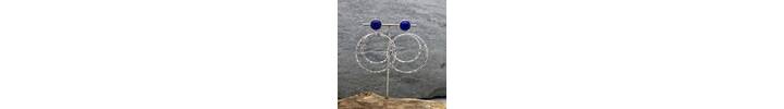 Lapis Lazuli topped silver hoop earrings 5