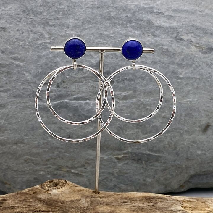 Lapis Lazuli topped silver hoop earrings 5