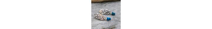 Hammered silver oval earrings with Chilean Opal bead drops 5