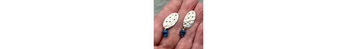 Hammered silver oval earrings with Chilean Opal bead drops 2