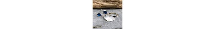 Neon sheen Kyanite topped hammered silver earrings