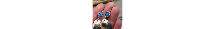 Neon sheen Kyanite topped hammered silver earrings 2