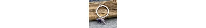 Silver ring pendant with Amethyst and tanzanite drops  3