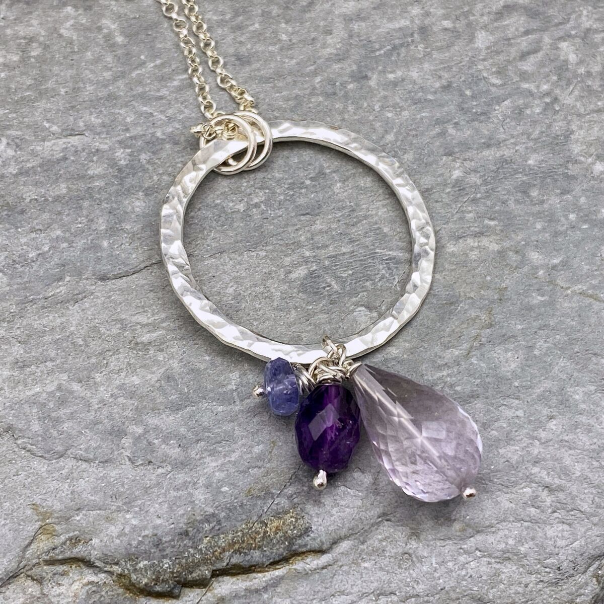 Silver ring pendant with Amethyst and tanzanite drops Silver ring pendant with Amethyst and tanzanite drops