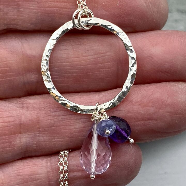 Silver ring pendant with Amethyst and tanzanite drops  4