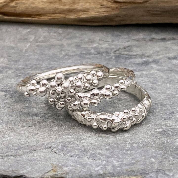 Organic sea foam bubbles silver ring 3