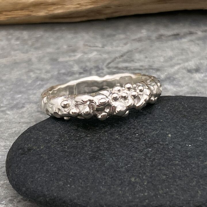 Organic sea foam bubbles silver ring