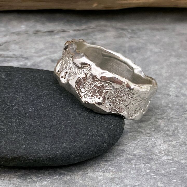 Wide silver ring band