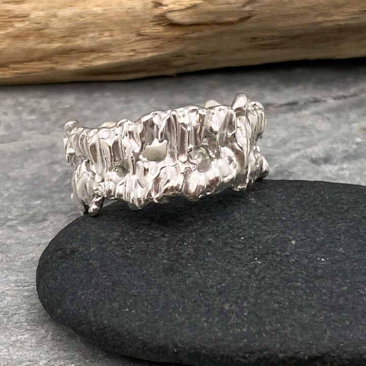 Wide organic silver ring band 3