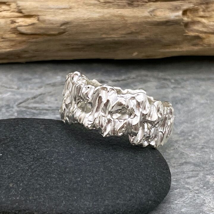 Wide organic silver ring band 2