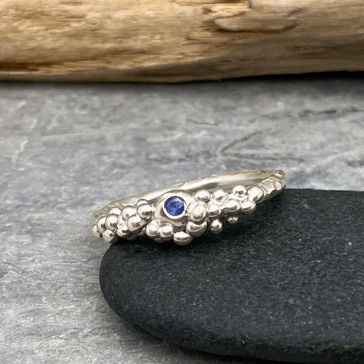 Silver bubbles ring set with a blue sapphire 3