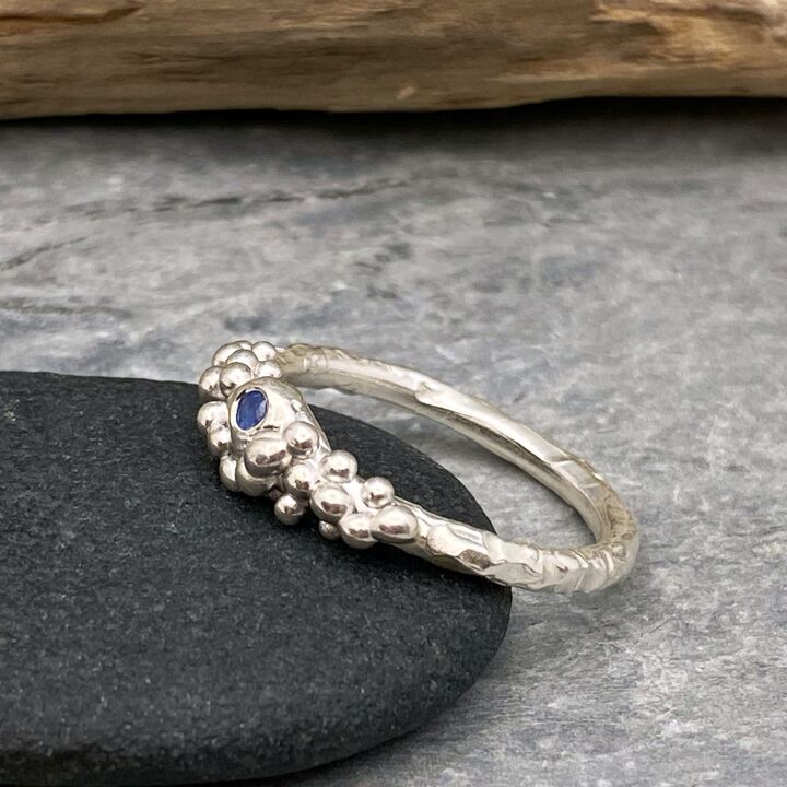 Silver bubbles ring set with a blue sapphire 2