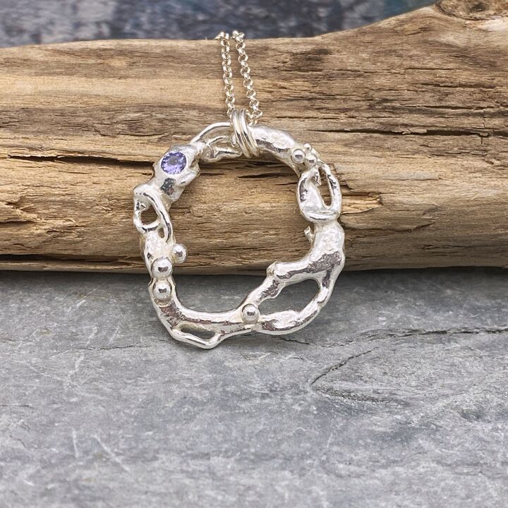 Recycled silver and Tanzanite circle pendant  2