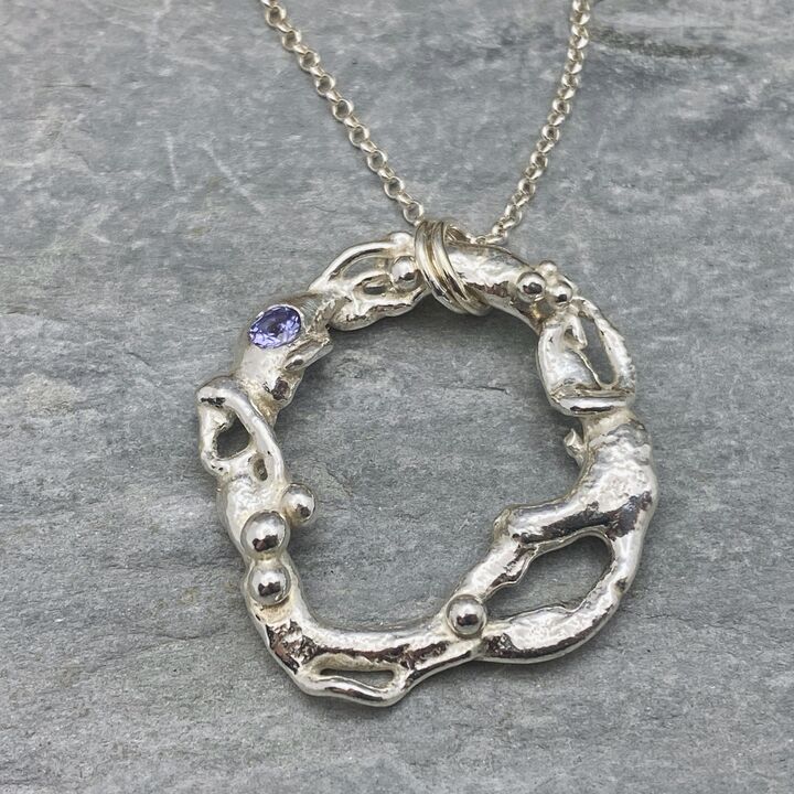 Recycled silver and Tanzanite circle pendant  3