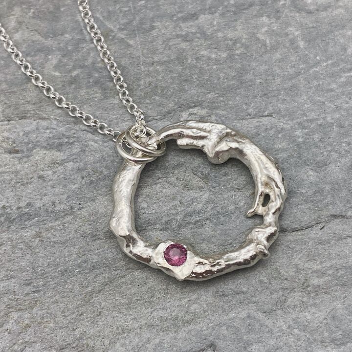 Pink sapphire organic silver pendant 4