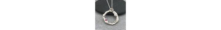 Pink sapphire organic silver pendant