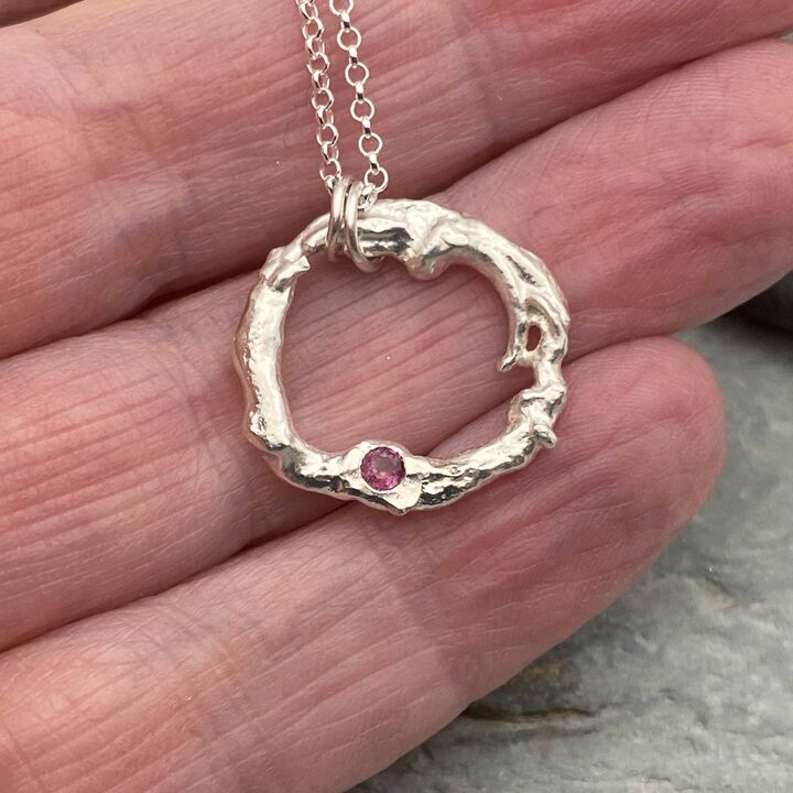 Pink sapphire organic silver pendant 2